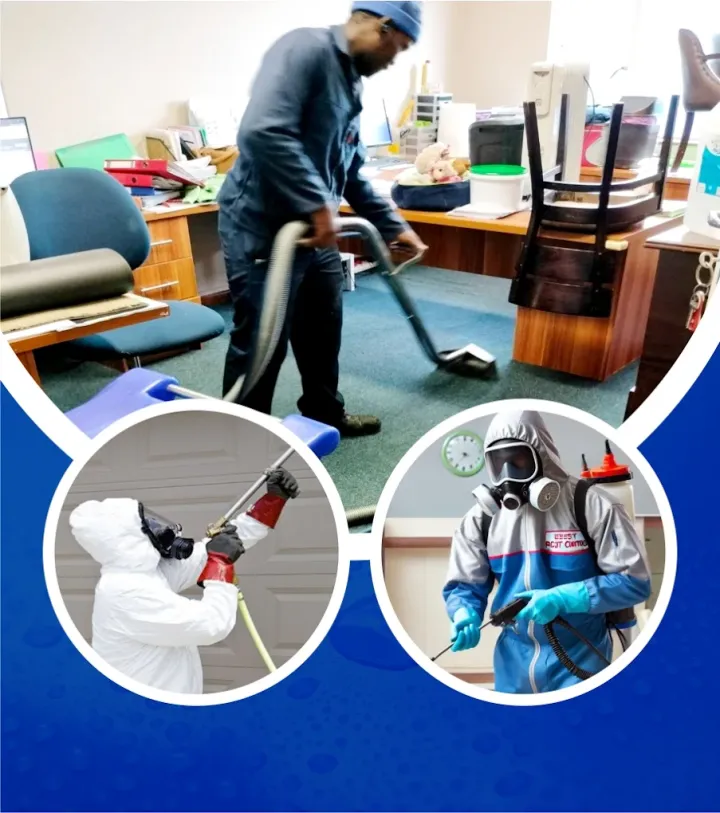 African cleaner vacuuming modern living room